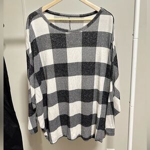 Maurice’s Black and White Buffalo Check Plaid Dolman Sleeve Blouse size XL